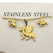 1 Set Stainless Steel Jewelry Set Running Horse Necklace Earrings Jewellry Sets Women Kids Festival Gifts 2024 - buy cheap