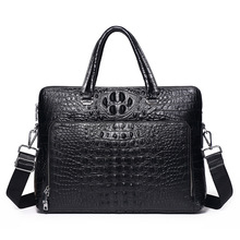 Bolsa de mão masculina de couro genuíno, bolsa de mão luxuosa com estampa de crocodilo para laptop de 14 ", bolsa de ombro masculina de couro de vaca real 2024 - compre barato