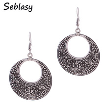 Seblasy Vintage Gold Silver Color Geometric Hollow Round Leaves Flower Dangle Earrings For Women Accessories Pendientes 2024 - buy cheap