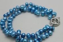 Wedding Woman Jewelry Pearl 2 Strand Bracelet 10mm Light Blue Natural Freshwater Pearl Bracelet 2024 - buy cheap