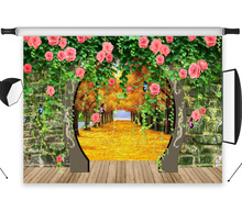 7x5FT Retro Round arch Rose wall Autumn Forest Path Seamless Washable No Folds Polyester Backdrop Background Photography Studio 2024 - buy cheap