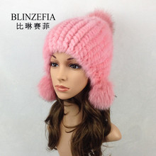 BLINZEFIA 2019 Bonnet Knitted Real Mink Fur Women Winter Hats Russian Genuine Fox Fur Pompom Beanies Cap Czapka Zimowa BZ6012 2024 - buy cheap
