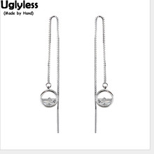 Uglyless-pendientes de cristal de plata de ley 100% 925 auténtica para mujer, una gota de agua, largos, líneas de oreja, vestido de verano, Brincos salvajes 2024 - compra barato
