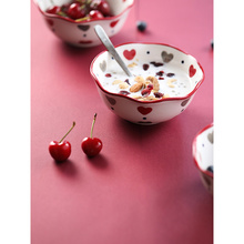 4.5 inch sweet heart printed under glazed ceramic rice bowl creative red inlay ramen fruits bowls home breakfast cutlery 2024 - buy cheap