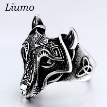 Liumo-Anillo de motorista de aleación de acero, cabeza de lobo nórdico, estilo Punk, Vikingo, Color negro, Lr1046 2024 - compra barato