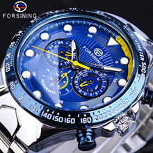 Forsining Brand 2019 Men Automatic Blue Sports Watch Stainless Steel Band Waterproof Clock Mechanical Business Relogio Masculino 2024 - buy cheap