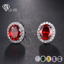 LXOEN Oval Druzy Red Cubic Zircon Stud Earrings for Women Crystal Silver Color Earring Pulseras Mujer Gifts Charm Jewelry Bijoux 2024 - buy cheap