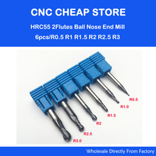 6PCS HRC55 Tungsten Steel Carbide double flute End Mill Bit Milling Cutter Tools Ball Nose CNC Router R 0.5,1,1.5,2,2.5,3mm 2024 - buy cheap