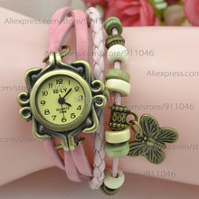 1000pcs/lot  2015 New Fashion Women Bracelet Watch Vintage Butterfly Pendant  Leather Bracelet Watches 2024 - buy cheap