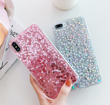 Capa de celular luxuosa brilhante, rosa, coração, amor, brilhante, iphone x, xs max, clara, glitter, capa de tpu macio para iphone 6s, 7, 8, plus, xr, capa traseira 2024 - compre barato