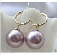 Rare Huge 14mm Tahitian Light Purple South Sea Shell Pearl Earring 2024 - buy cheap