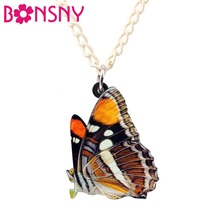 Bonsny Acrylic Tropic Floral Spotted Butterfly Necklace Pendant Chain Collar Fashion Insect Summer Jewelry For Women Girls Gift 2024 - buy cheap