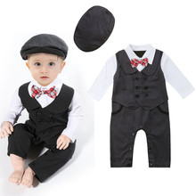 Джентльменский официальный костюм для новорожденных мальчиков комбинезон с галстуком комбинезон смокинг головной убор одежда 2024 - купить недорого