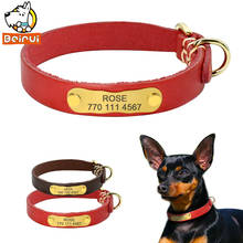 Genuine Leather Personalized Dog Collar Customized Real Leather Pet ID Collars Puppy Collars for Small Medium Dogs Red Brown 2024 - buy cheap