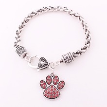 Charm Bracelet For Women Men Cat Paw Print Pendant With Crystals Wheat Link Chain Punk Style Jewelry Zinc Alloy Dropshipping 2024 - buy cheap