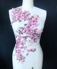 Tela de encaje con bordado Floral para cuello, cuello, ropa, aplique de costura con cuentas de perlas para boda, 1 unidad 2024 - compra barato