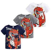 Camiseta de algodão para meninos, camiseta da moda para meninos com estampa de dinossauro, camiseta para crianças, manga curta 2024 - compre barato