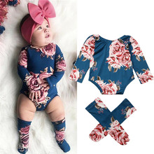 Roupas infantis fofas para meninas de 0 a 24 meses, conjuntos flores, 2 peças, manga longa, gola redonda, body + polaina, roupas de algodão 2024 - compre barato