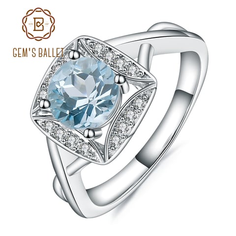 Женское кольцо из серебра 925 пробы с натуральным голубым топазом карата 2022 - купить недорого