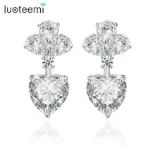 LUOTEEMI Luxury Wedding Bridal Drop Heart Earrings High Quality White Gold-Color Cubic Zircon Earrings Jewelry for Women 2024 - buy cheap