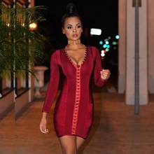 2018 sexy bodycon dress women bandage bodysuit sexy deep v neck sequined short cocktailprom party dresses vestidos 2024 - buy cheap