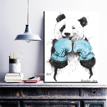 Pintura al óleo de lona para decoración de pared del hogar, arte moderno pintado a mano, blanco y negro, kungfu, Panda, panda, boxeador, sala de estar, chico 2024 - compra barato