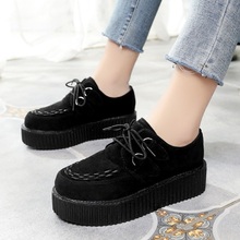 2020 new Creepers Women Shoes Large Size 41 Flat Platform Shoes Lace-Up Round Toe Women Flats Casual Shoes Solid Female Shoes 2024 - buy cheap
