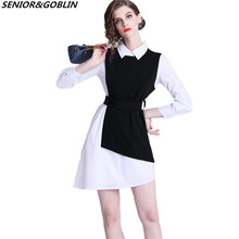 Spring New Women Clothes Two Piece Set White Irregularity Blouse Shirt+Black Vest Dress Plus Size Casual Suits 2024 - buy cheap