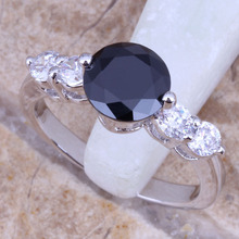 Trendy Black Cubic Zirconia White CZ Silver Plated Stamped Fashion Ring Size 6 / 7 / 8 / 9 R0105 2024 - buy cheap