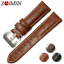 Zlimsn pulseira de couro marrom, novo acessório moda masculina 22mm 24mm couro genuíno para relógio panerai 2024 - compre barato