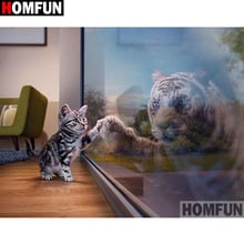 HOMFUN-pintura de diamante completo "gato Tigre", con patrones de diamantes de imitación bordado de punto de cruz, decoración para el hogar sin terminar, A01510 2024 - compra barato