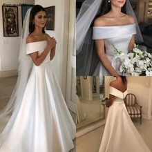 Vestidos De novia elegantes con hombros descubiertos, De talla grande, vestido De novia De satén con lazo y botón, 2021 2024 - compra barato