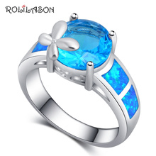 Presente perfeito para namorada azul fogo opala prata colorblue zircon moda jóias anel or929 2024 - compre barato