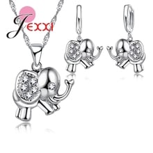 Conjunto de joyería de plata con forma de elefante para mujer, conjunto de collar y pendientes de plata de ley 925, joyería nupcial 2024 - compra barato