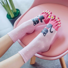 Calcetines de algodón con cinco dedos separados para mujer, medias con dibujos animados de gato japonés, 5 dedos del pie, 3 pares 2024 - compra barato