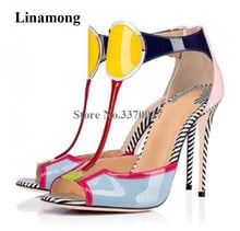 Brand Design Women Fashion Peep Toe Patchwork Stiletto Heel Sandals Mixed-colors Ankle Strap High Heel Sandals Dress Heels Shoes 2024 - buy cheap