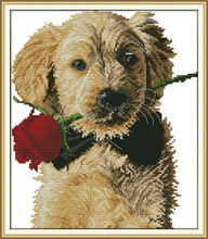 Dog and rose cross stitch kit aida 14ct 11ct count print canvas cross stitches   needlework embroidery DIY handmade 2024 - buy cheap