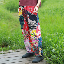 Calça feminina de linho em tecido elástico, calça feminina folgada casual com cintura elástica para primavera 2019 2024 - compre barato