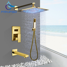 New Modern Golden Bathroom Shower Faucet Set 12" Rainfall LED Shower Head Shower Arm Valve Mixer Tap 2024 - buy cheap