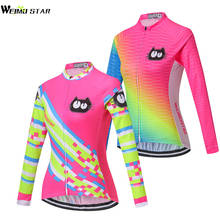 Cute Cat long sleeve Weimostar Women cycling jersey Bike Jersey cycling clothing MTB Road Fluorescent color Ropa Ciclismo 2024 - buy cheap