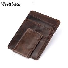 WESTCREEK Brand Genuine Leather Mens Money Clip Wallet Front Pocket Clamp for Money Magnet Magic Thin Travel Wallets Card Case 2024 - buy cheap