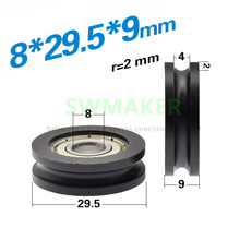 1 peça 8*29.5*9cm 608 polia de rolamento, roda em u, roda de plástico em nylon, 4mm roda guia 2024 - compre barato