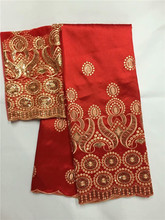 Tecido de renda george alta classe, tecido roxo indiano, forro de seda cru africana, tecido de renda fornece 2 jardas de tule vermelho, dourado 2024 - compre barato