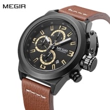 2019 Men Watch MEGIR Brand Fashion Sport Quartz Watches Leather Waterproof Army Military Chronograph Clock Relogio Masculino 2024 - buy cheap