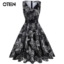 Women 2021 Summer Elegant Pin up Vintage Retro 50s Style Rockabilly Swing Skater Tunic Midi Cocktail Floral Print Party Dresses 2024 - buy cheap