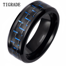 Men Black 8mm Ceramic Ring Blue Carbon Fiber Inlay Wedding Band Engagement Jewelry Cool Rings For Male bague homme bijoux 2024 - buy cheap