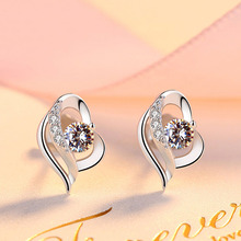 Подлинные серьги из стерлингового серебра 925 пробы в Корейском стиле с сердечком и кристаллами, серьги-гвоздики для женщин, свадебные украшения, подарок 2024 - купить недорого