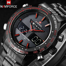 Naviforce relógios masculinos de marca luxuosa, relógio analógico digital de quartzo em aço e led, relógio esportivo duplo tempo, para homens 2024 - compre barato