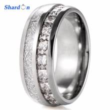 SHARDON обручальные ювелирные изделия Куполообразное титановое кольцо с белым камнем инкрустация метеорит обручальное кольцо серебряного цвета мужское обручальное кольцо 2024 - купить недорого