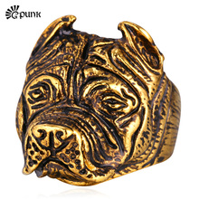 G Punk Rock French Bulldog Punk Ring Men Trendy Fashion Jewelry Wholesale Gold color  Stainless Steel Ring For Men R1615G 2024 - buy cheap